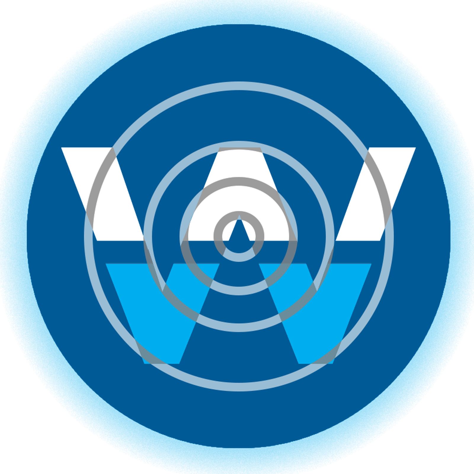 Waking Words emblem— concentric rings and letterforms, wide graphic mark